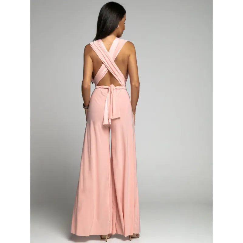 Women's Deep V-neck Sleeveless and Backless One-piece Jumpsuit - ChoreGirl