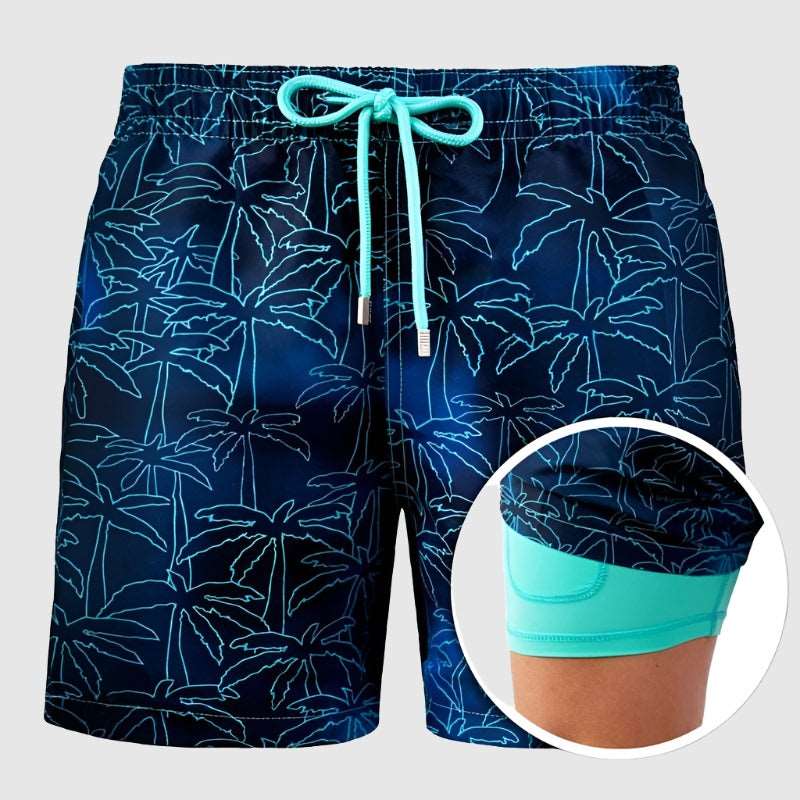 Men's Printed Double Layer Beach Shorts - ChoreGirl