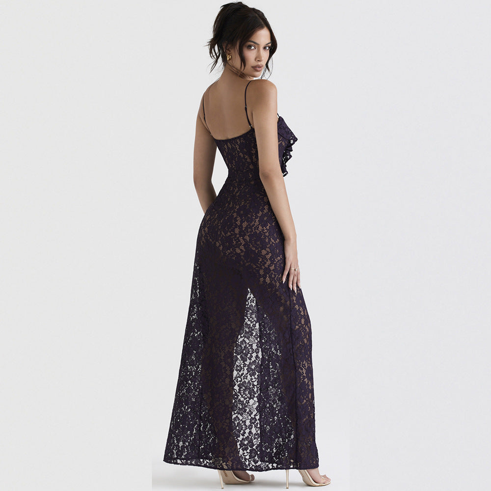 Women's "Dare Yourself" Lace Hot Girl Deep V-neck Long Strap Dress - ChoreGirl
