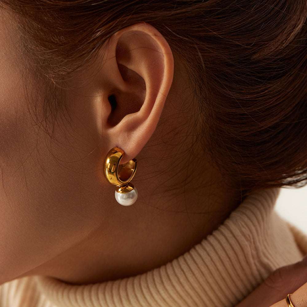 Women's 18K Gold Stainless Steel Glossy C- Shaped Earrings - ChoreGirl
