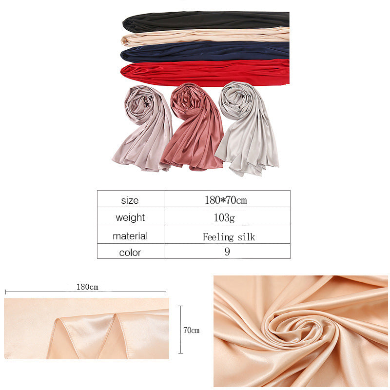 Women's Elegant Pure Color Pearl Satin Scarf - ChoreGirl
