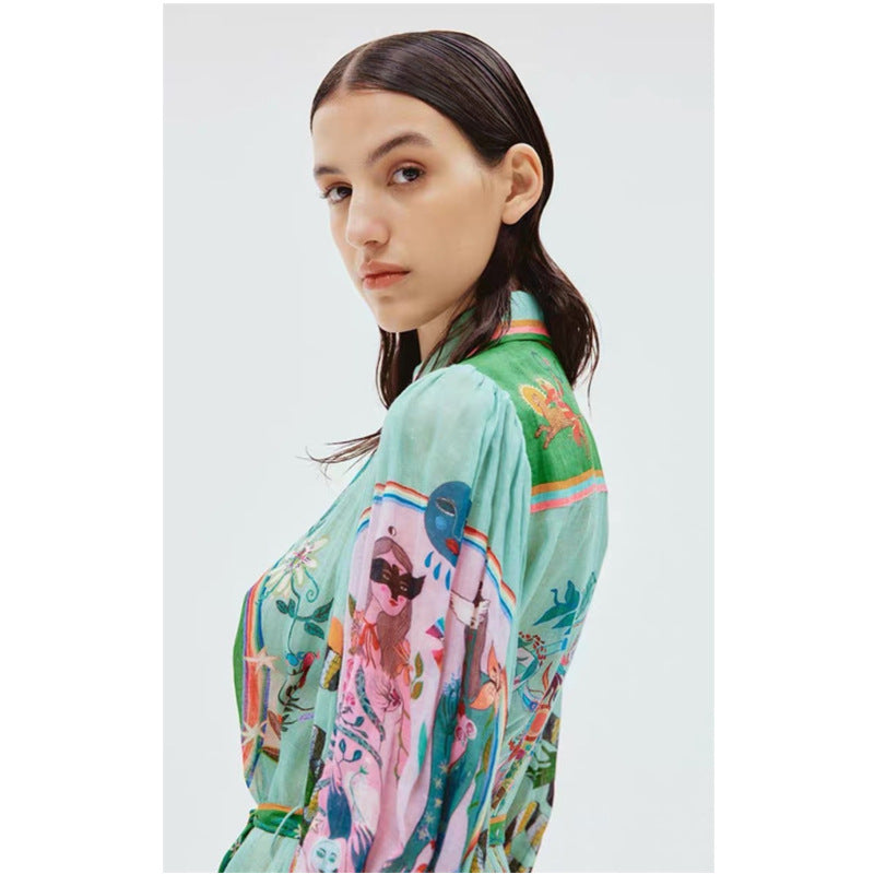 Women's Elegant Shirt Collar Single-breasted Long Dress - ChoreGirl