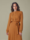 Women's Elegant Chiffon Long Sleeve Pleated Dress