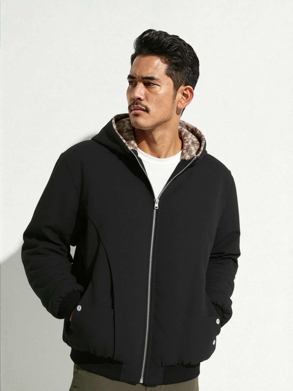 Men's Imitation Fur Leopard Print Double-sided Wear Cotton Coat Jacket with Hood