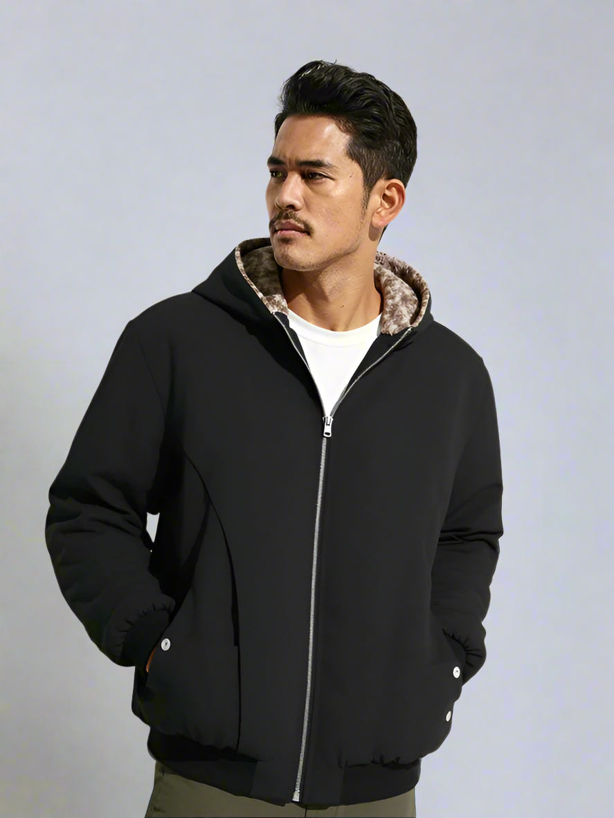 Men's Imitation Fur Leopard Print Double-sided Wear Cotton Coat Jacket with Hood