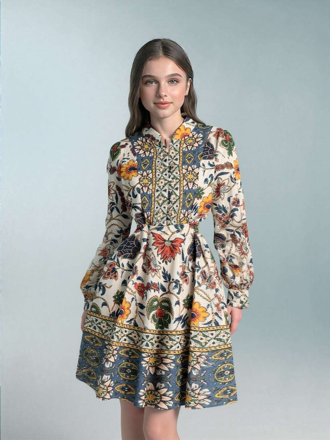Women's Bohemian Floral Print Short Dress