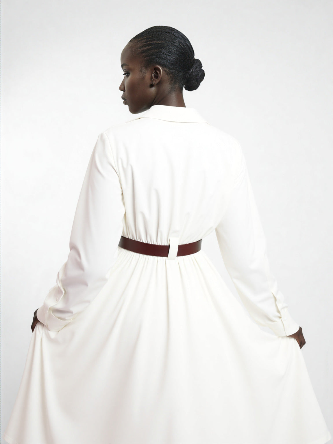Women's White Thin Shirt Dress with Belt - ChoreGirl