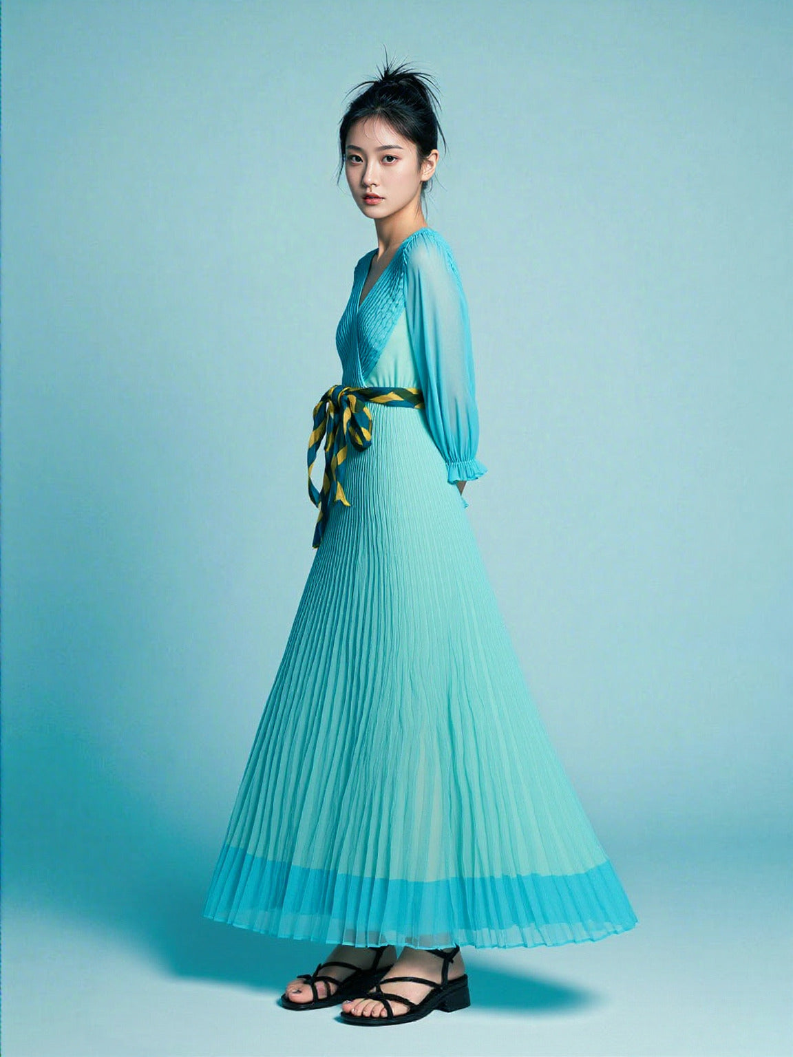 Women's Elegant French Runway Long Pleated Dress - ChoreGirl