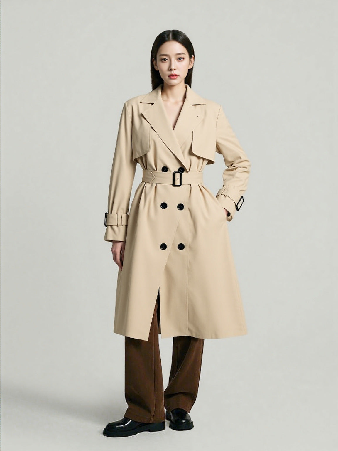 Women's Casual Double Breasted Trench Coat - ChoreGirl