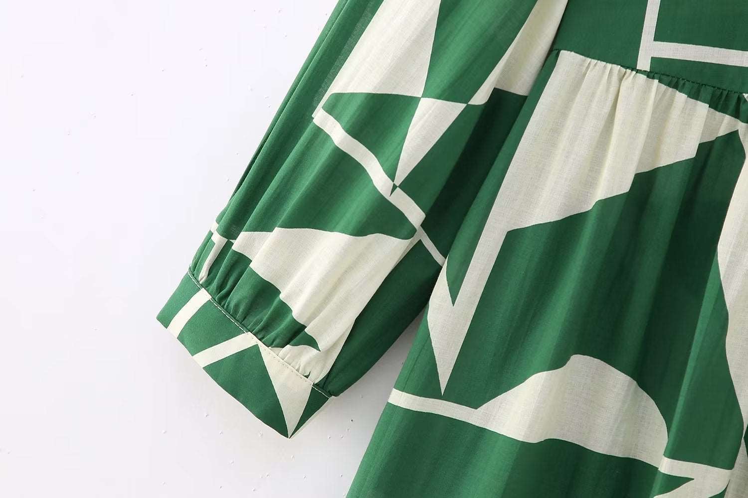 Women's Long Sleeved Green Printed Shirt Dress - ChoreGirl