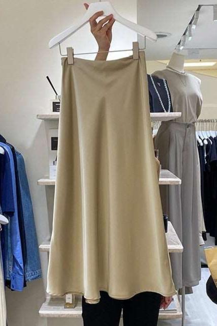 Women's Elegant Triacetate Satin Casual Elastic Waist Skirt - ChoreGirl