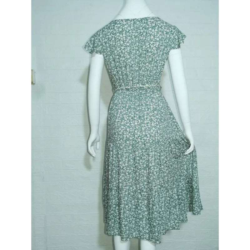 Women's Floral Tied Dress with Rope Style Belt - ChoreGirl