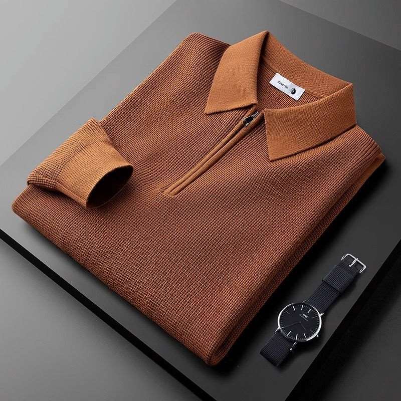 Men's Leisure Warm Knitted Half Zipper And Lapel Collar Sweater - ChoreGirl