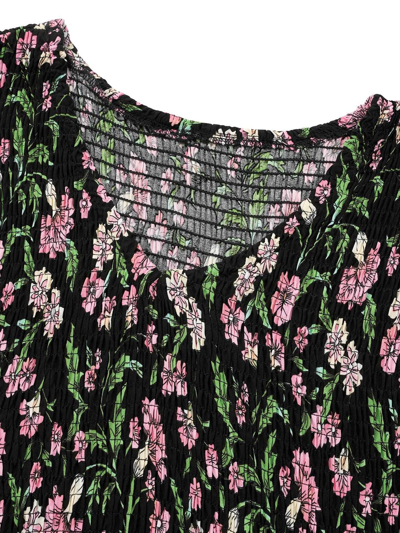 Women's Casual Bohemian Flower Print V-neck Ruffle Sleeveless Dress - ChoreGirl