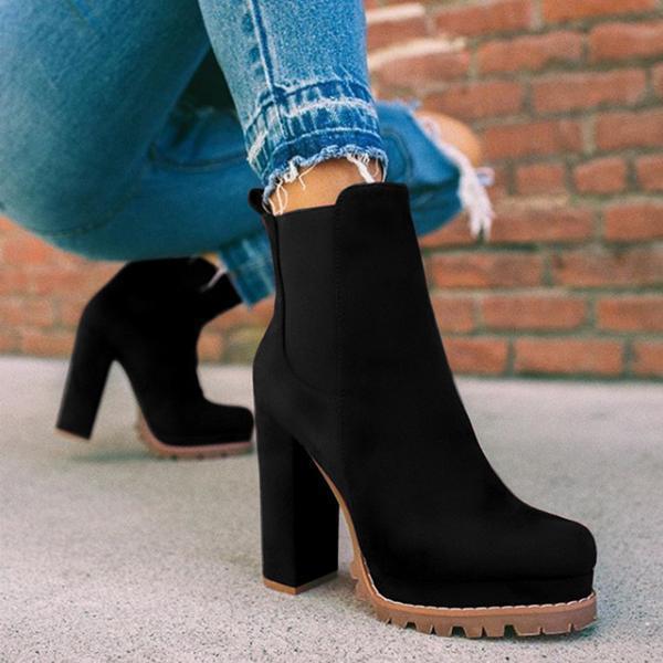 Women's Casual Round-toe Thick Square High Heel Suede Ankle Boots - ChoreGirl