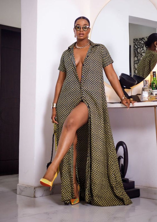 Women's Loose Button-up Short Sleeve Shirt Dress - ChoreGirl