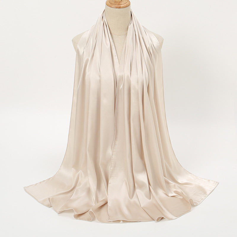 Women's Elegant Pure Color Pearl Satin Scarf - ChoreGirl