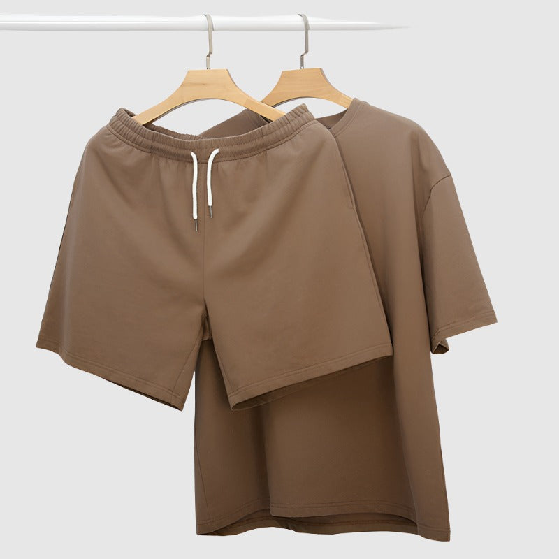 Men's Casual Cotton Short Sleeve T-shirt and Shorts Two-piece Outfit Set - ChoreGirl