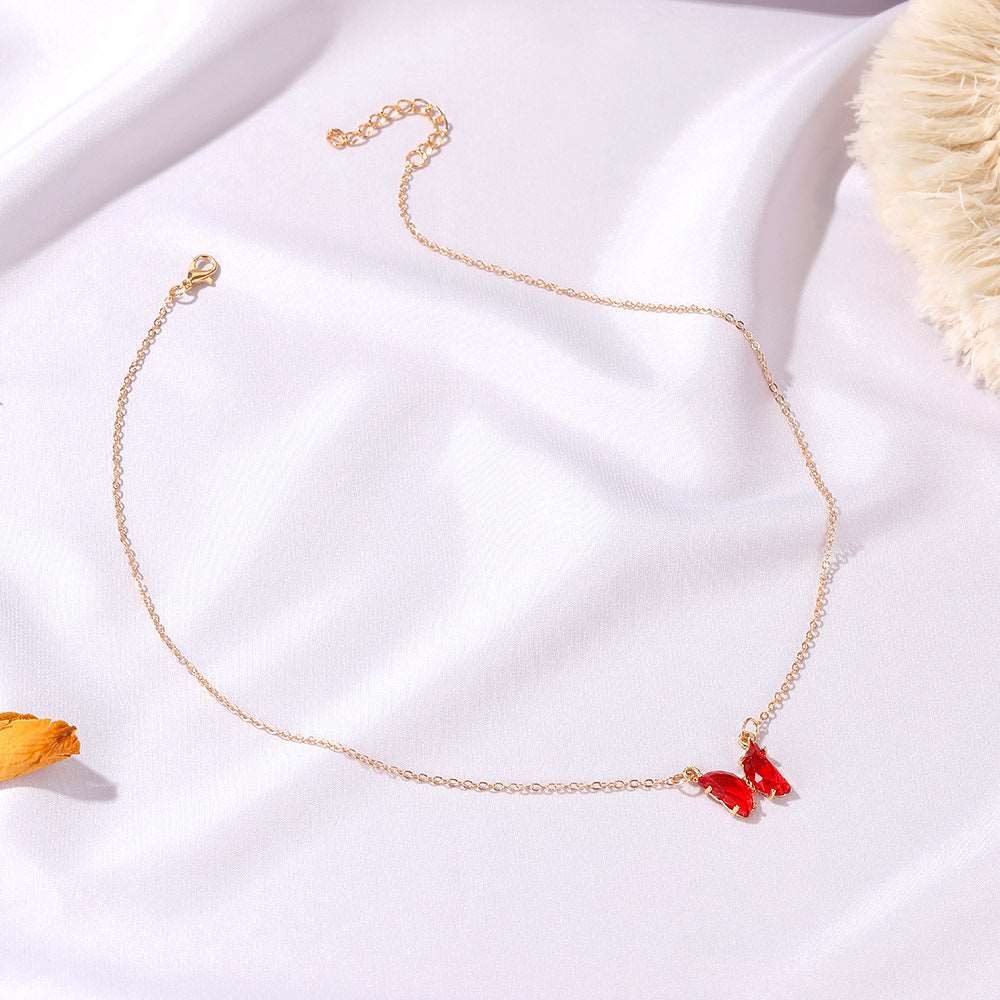 Women's Glass Crystal Butterfly Necklace - ChoreGirl