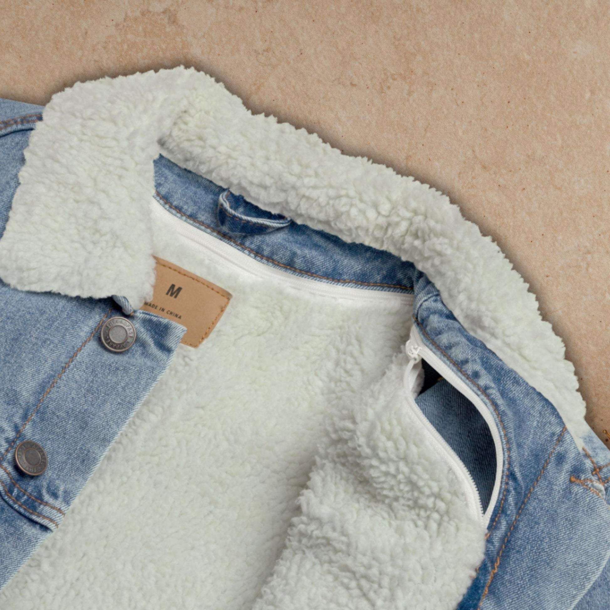 Unisex Custom Name and Icon Denim Sherpa Jacket | PERSONALIZED - ChoreGirl