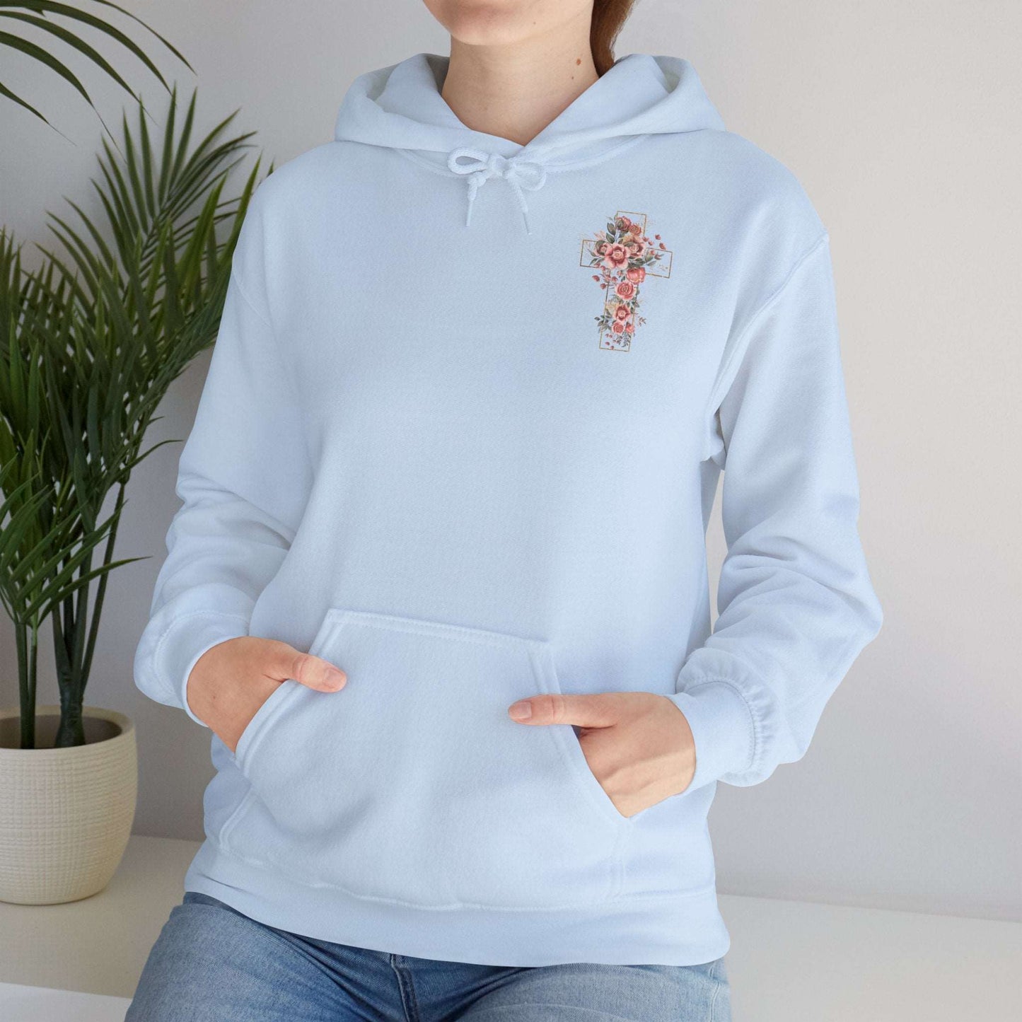 Custom Unisex Blooming Flower Cross Heavy Blend Hoodie | PERSONALIZED - ChoreGirl