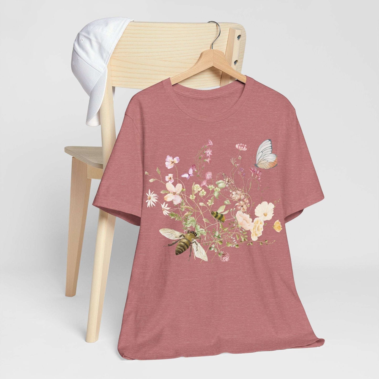 Unisex Vintage Wild Flower and Bee Jersey Short Sleeve Tee - ChoreGirl