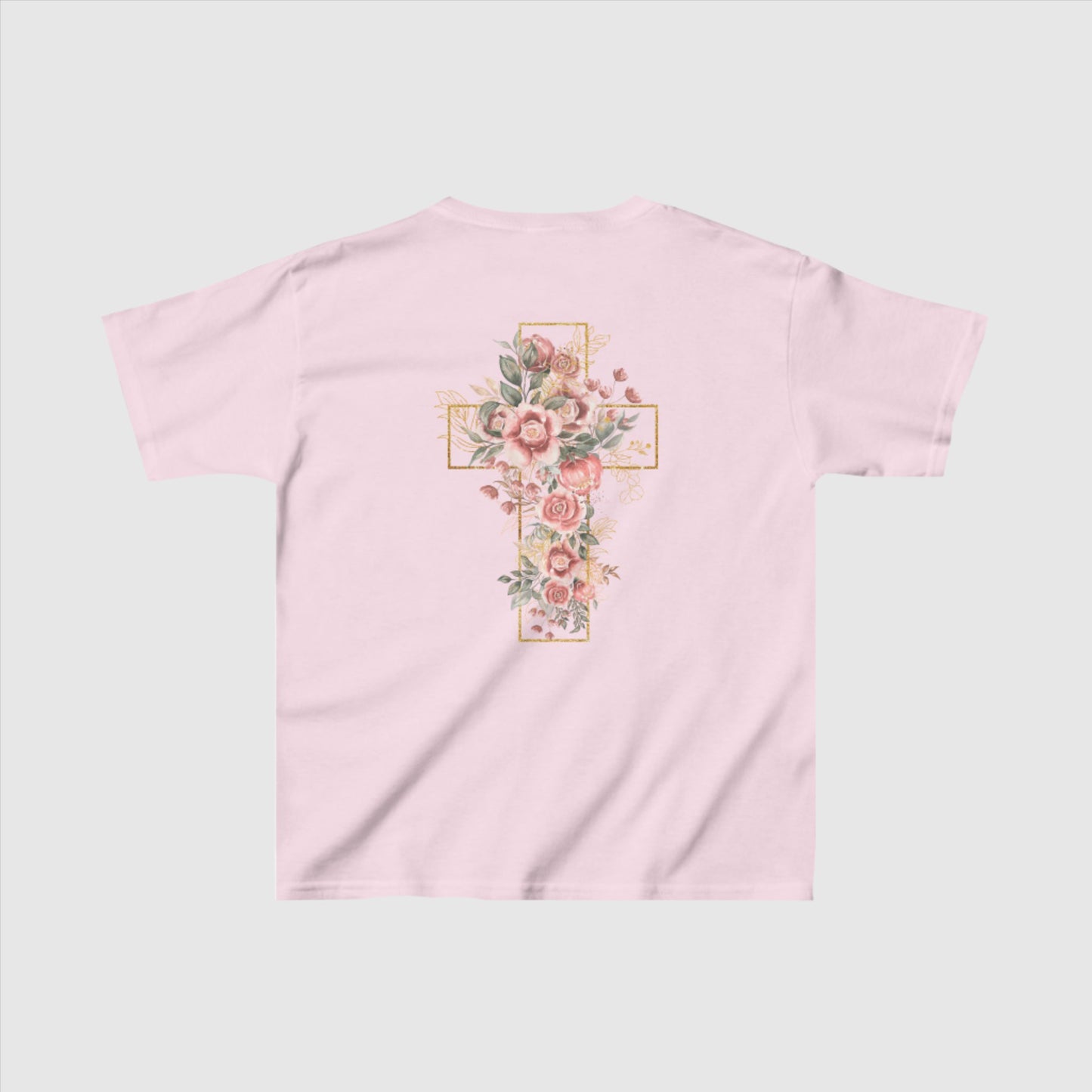 Custom Kids Blooming Cross Heavy Cotton Tee | PERSONALIZED - ChoreGirl