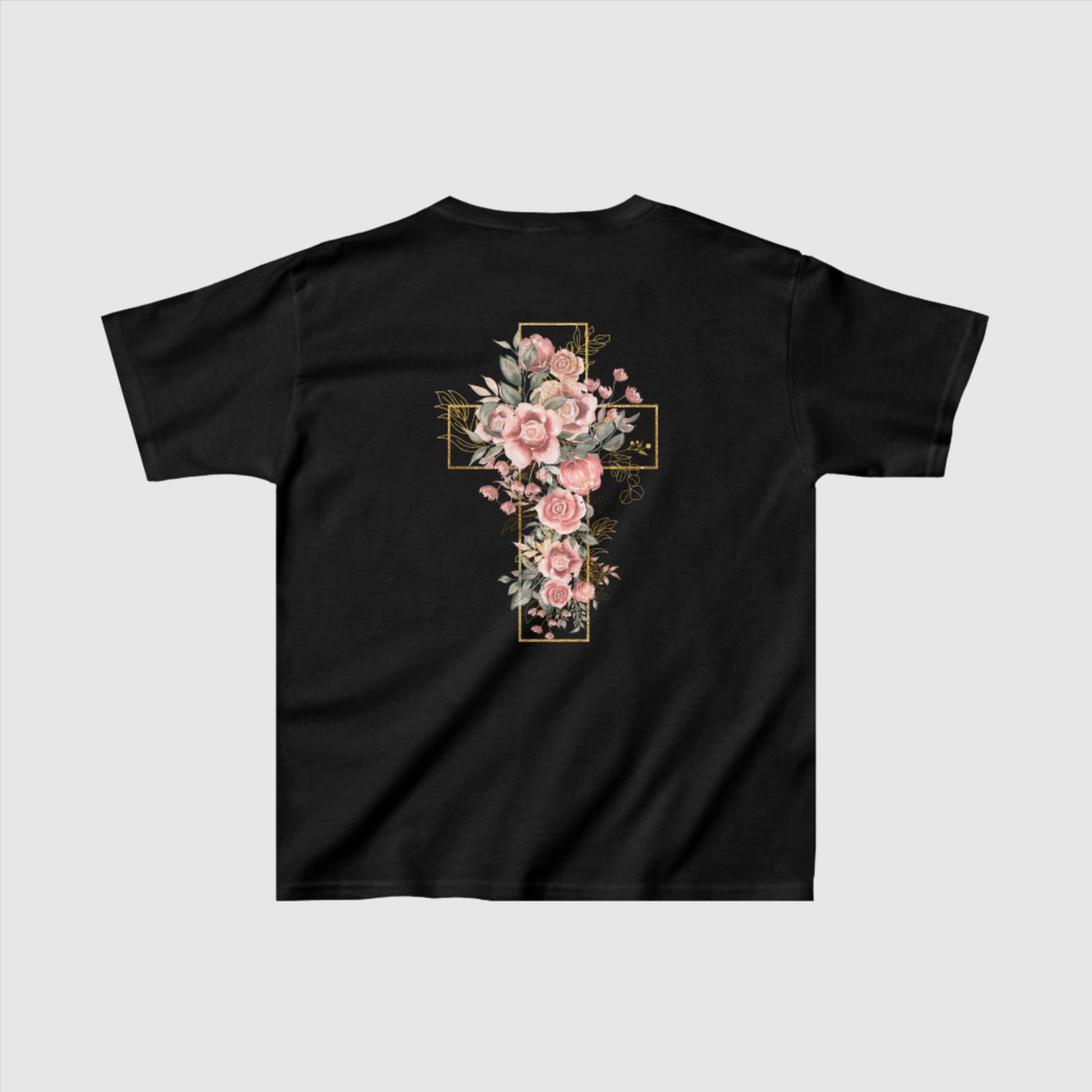 Custom Kids Blooming Cross Heavy Cotton Tee | PERSONALIZED - ChoreGirl