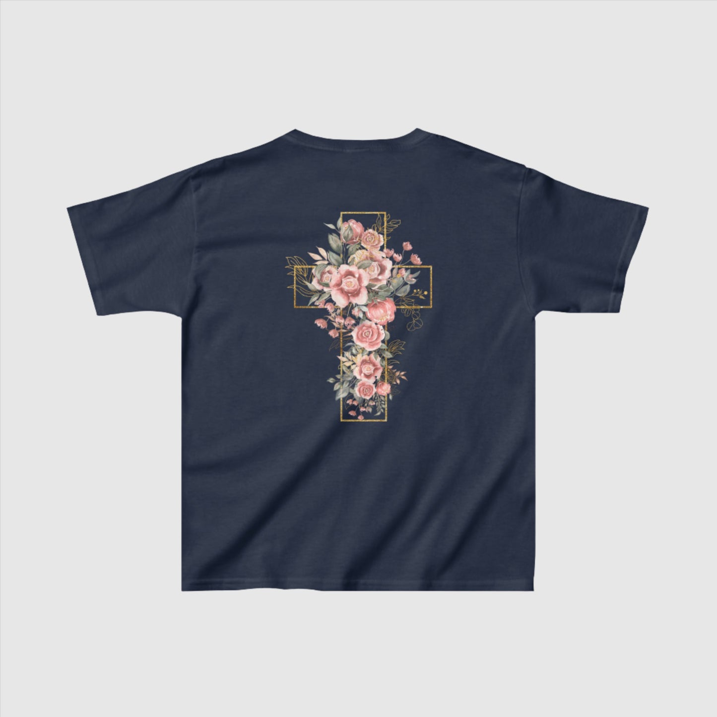 Custom Kids Blooming Cross Heavy Cotton Tee | PERSONALIZED - ChoreGirl
