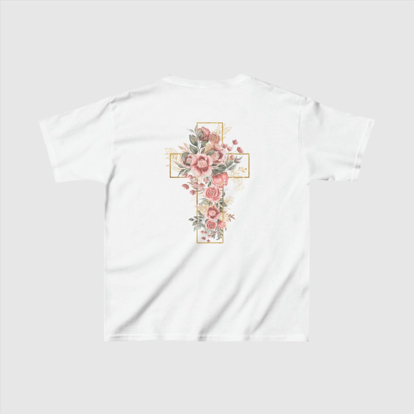 Custom Kids Blooming Cross Heavy Cotton Tee | PERSONALIZED - ChoreGirl