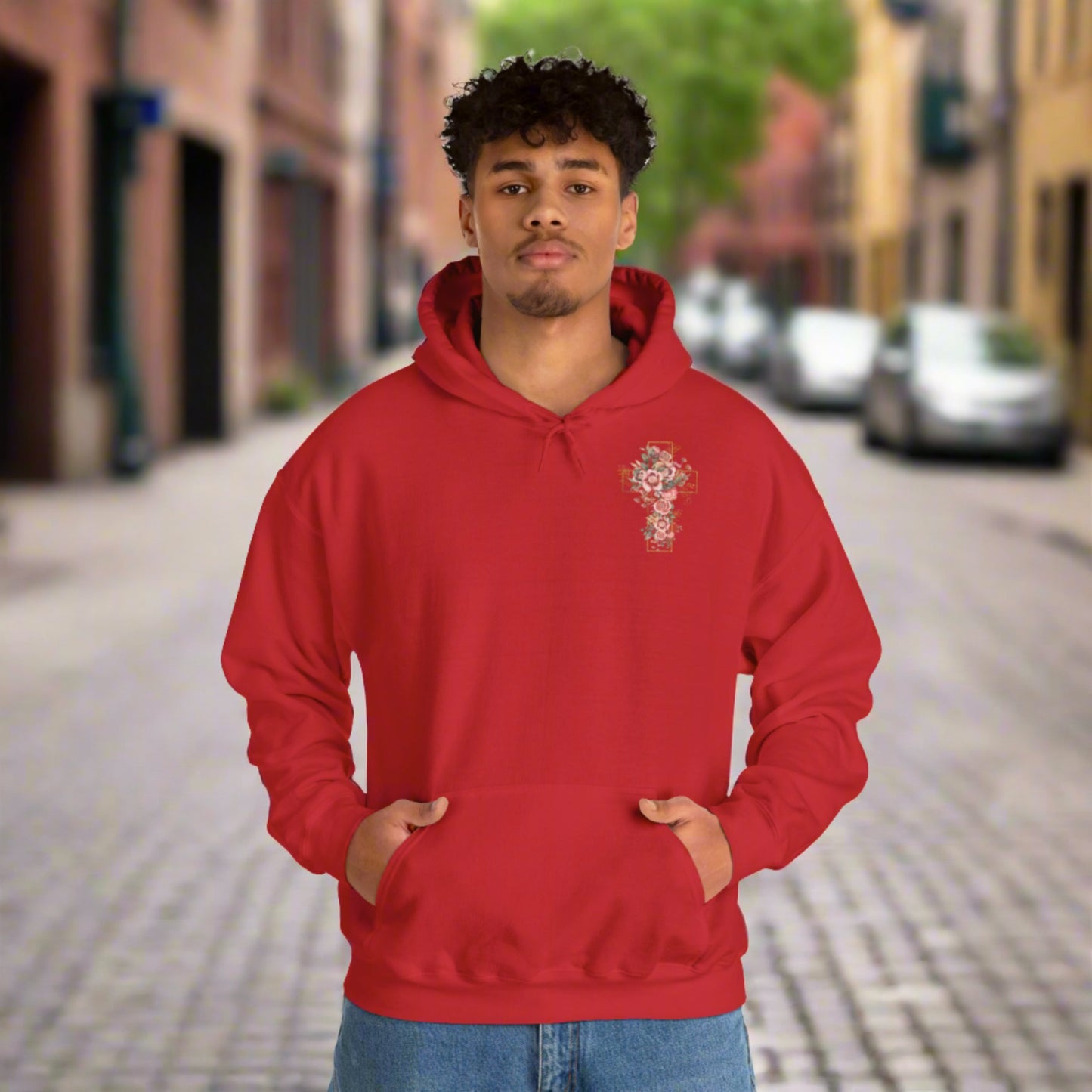 Custom Unisex Blooming Flower Cross Heavy Blend Hoodie | PERSONALIZED - ChoreGirl