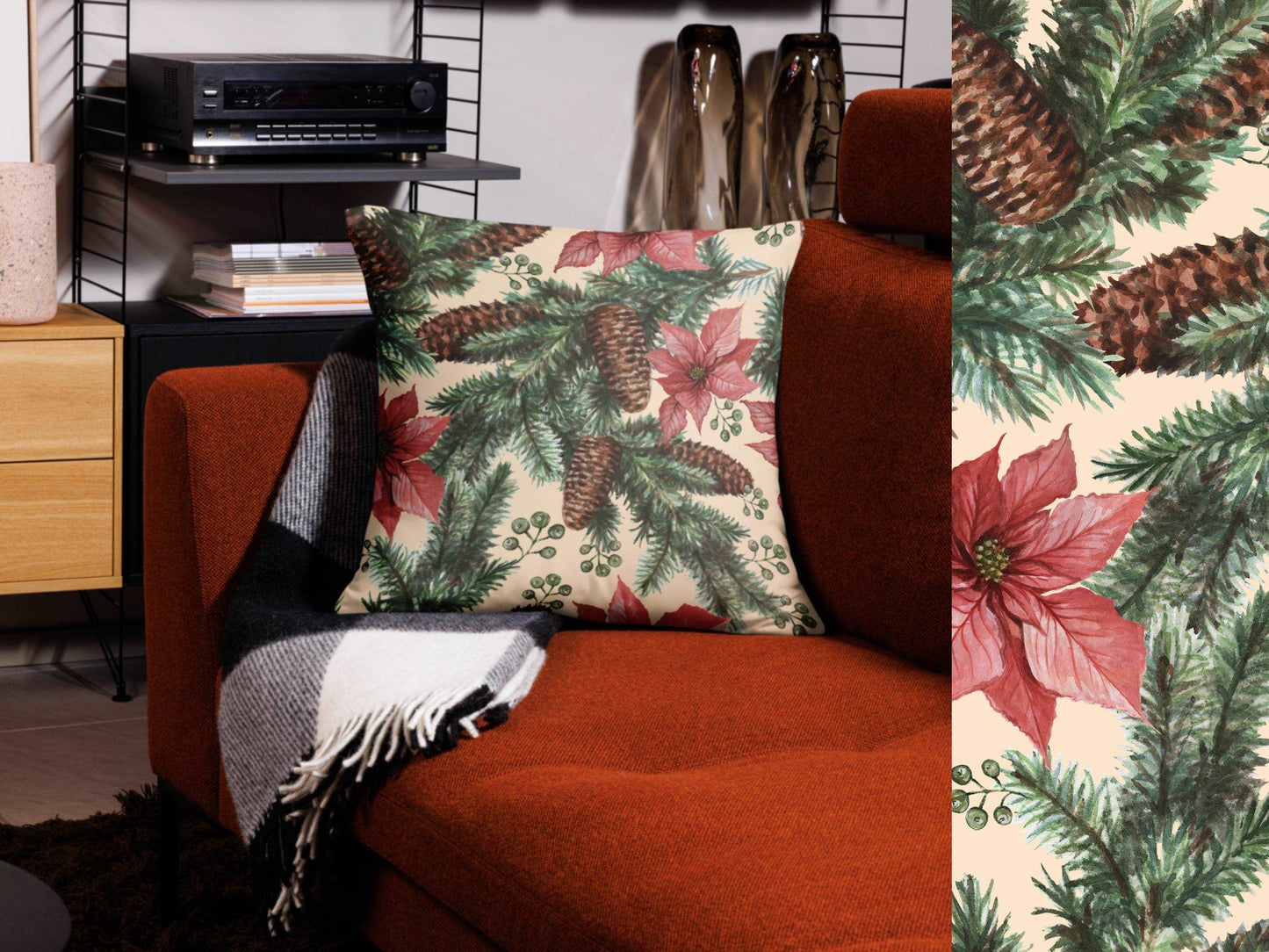 Custom Poinsettias And Pine Design Pillow Case (no insert pillow) | PERSONALIZED - ChoreGirl