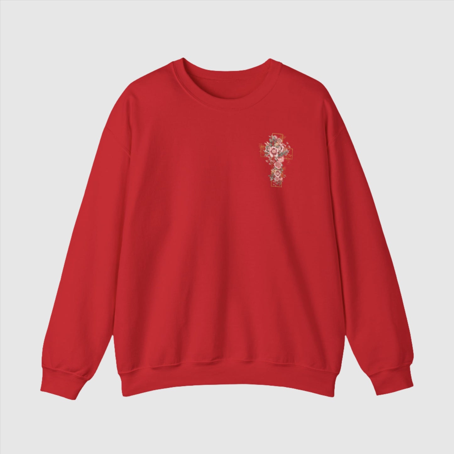 Custom Unisex Blooming Flower Cross Heavy Blend Crewneck Sweatshirt | PERSONALIZED - ChoreGirl