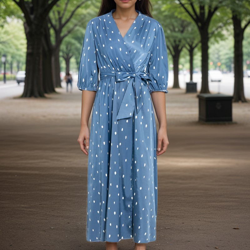 Women's Elegant Polka Dot Puff Sleeve Dress - ChoreGirl