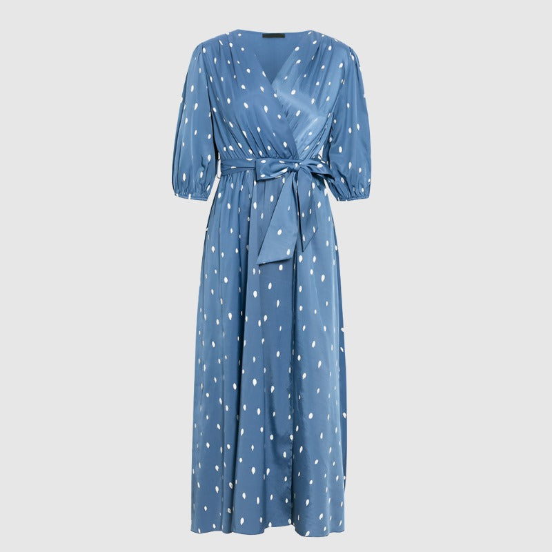 Women's Elegant Polka Dot Puff Sleeve Dress - ChoreGirl