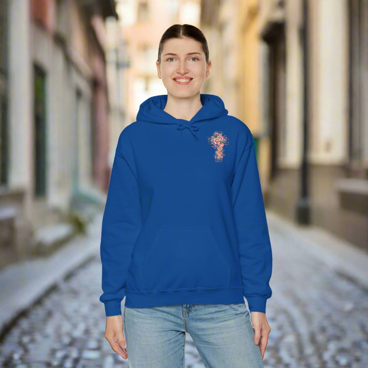 Custom Unisex Blooming Flower Cross Heavy Blend Hoodie | PERSONALIZED - ChoreGirl