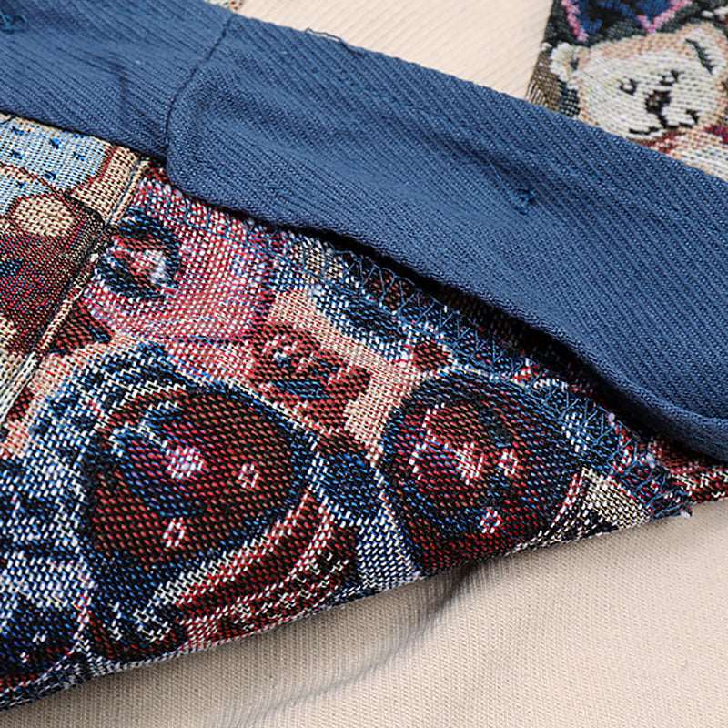 Men's Blue Stitching Patch Pattern Thin Button Up Shirt - ChoreGirl