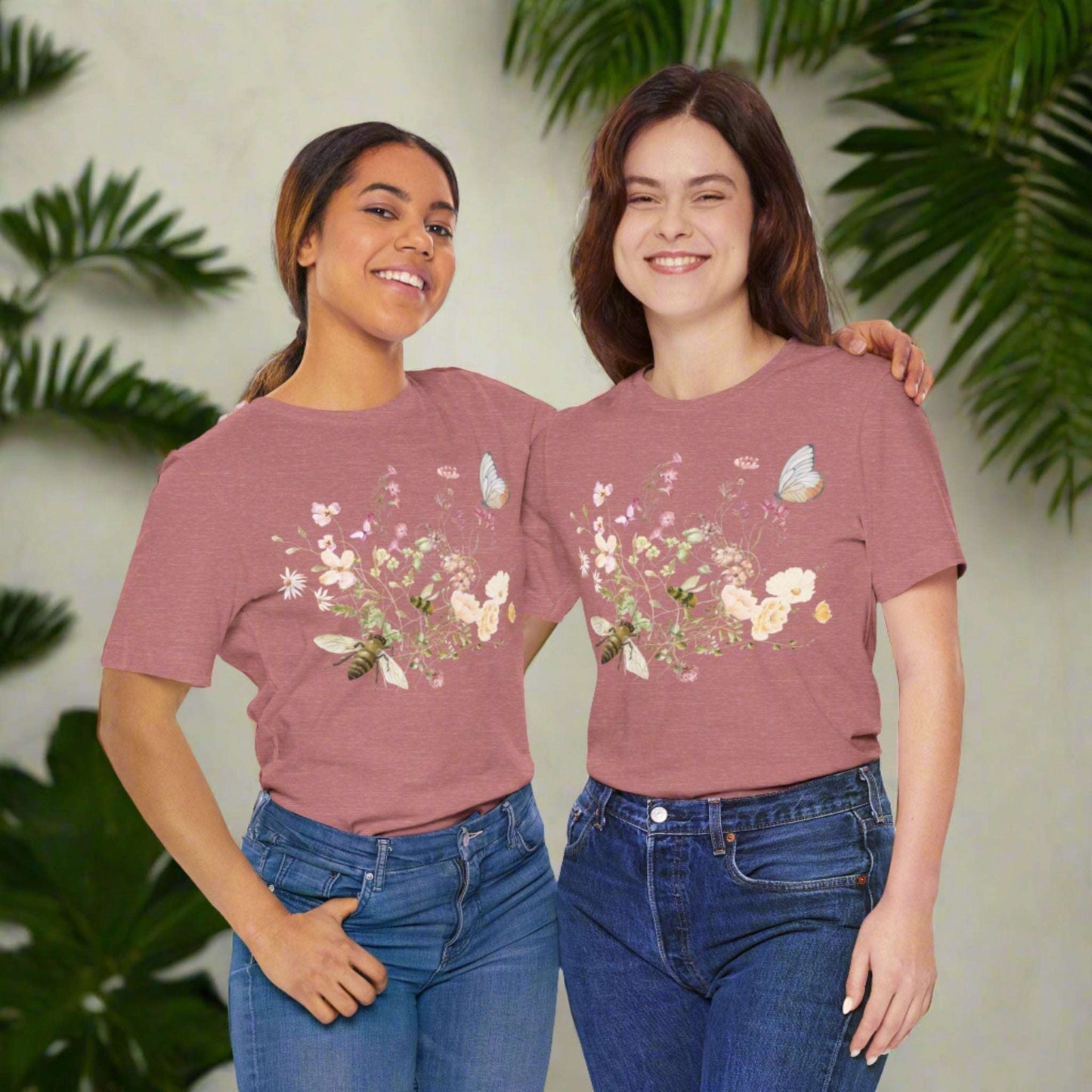 Unisex Vintage Wild Flower and Bee Jersey Short Sleeve Tee - ChoreGirl