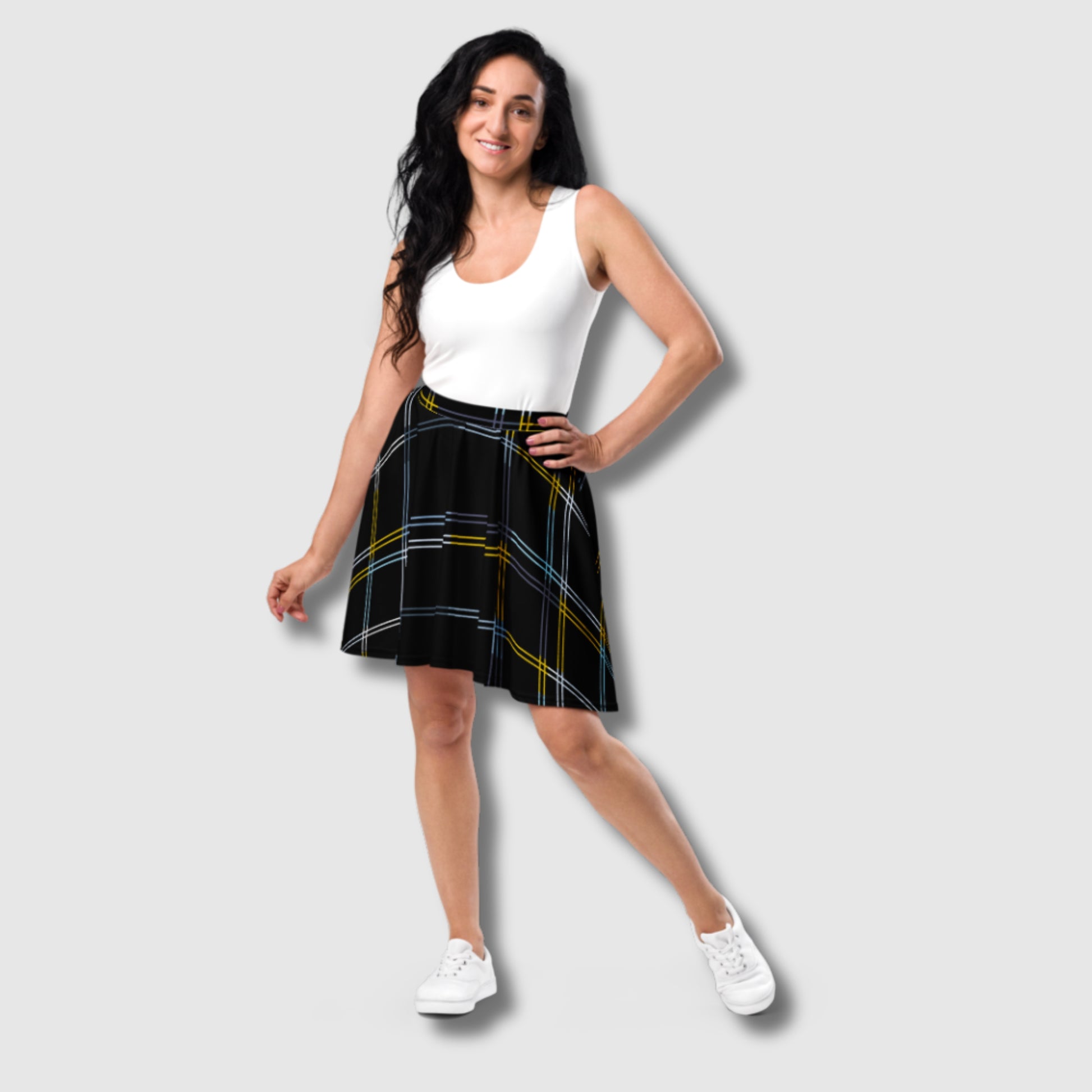 Custom Women's Black Checkered Skater Skirt | PERSONALIZED - ChoreGirl