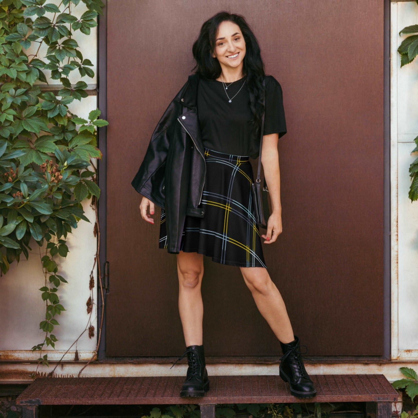 Custom Women's Black Checkered Skater Skirt | PERSONALIZED - ChoreGirl