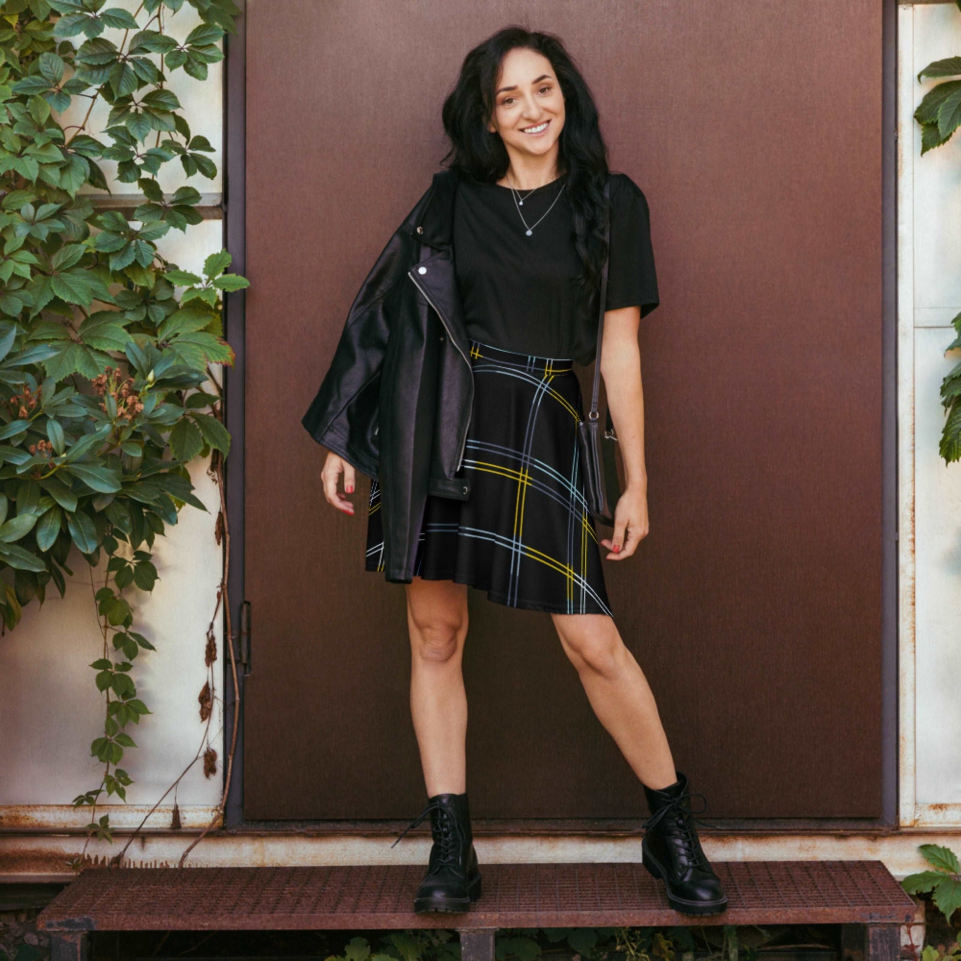 Custom Women's Black Checkered Skater Skirt | PERSONALIZED - ChoreGirl