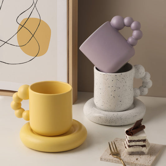 Bubbly Curvy Ceramic Mug with coaster, 300 ml - ChoreGirl