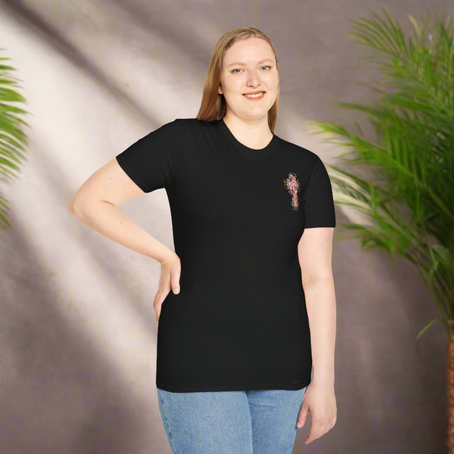 Custom Unisex Blooming Flower Cross Softstyle T-Shirt | PERSONALIZED - ChoreGirl