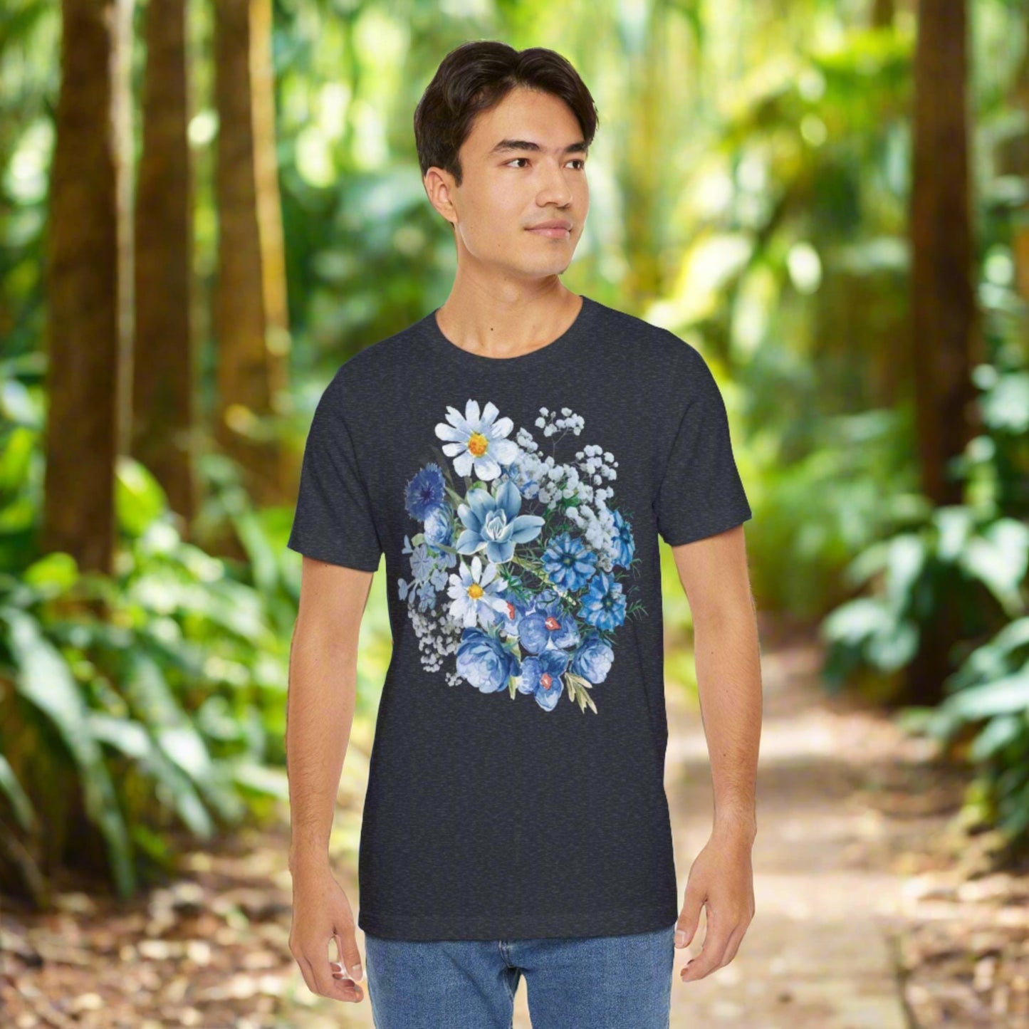 Custom Unisex Vintage Gardening Style Blue Flower Jersey Short Sleeve Tee | PERSONALIZED - ChoreGirl