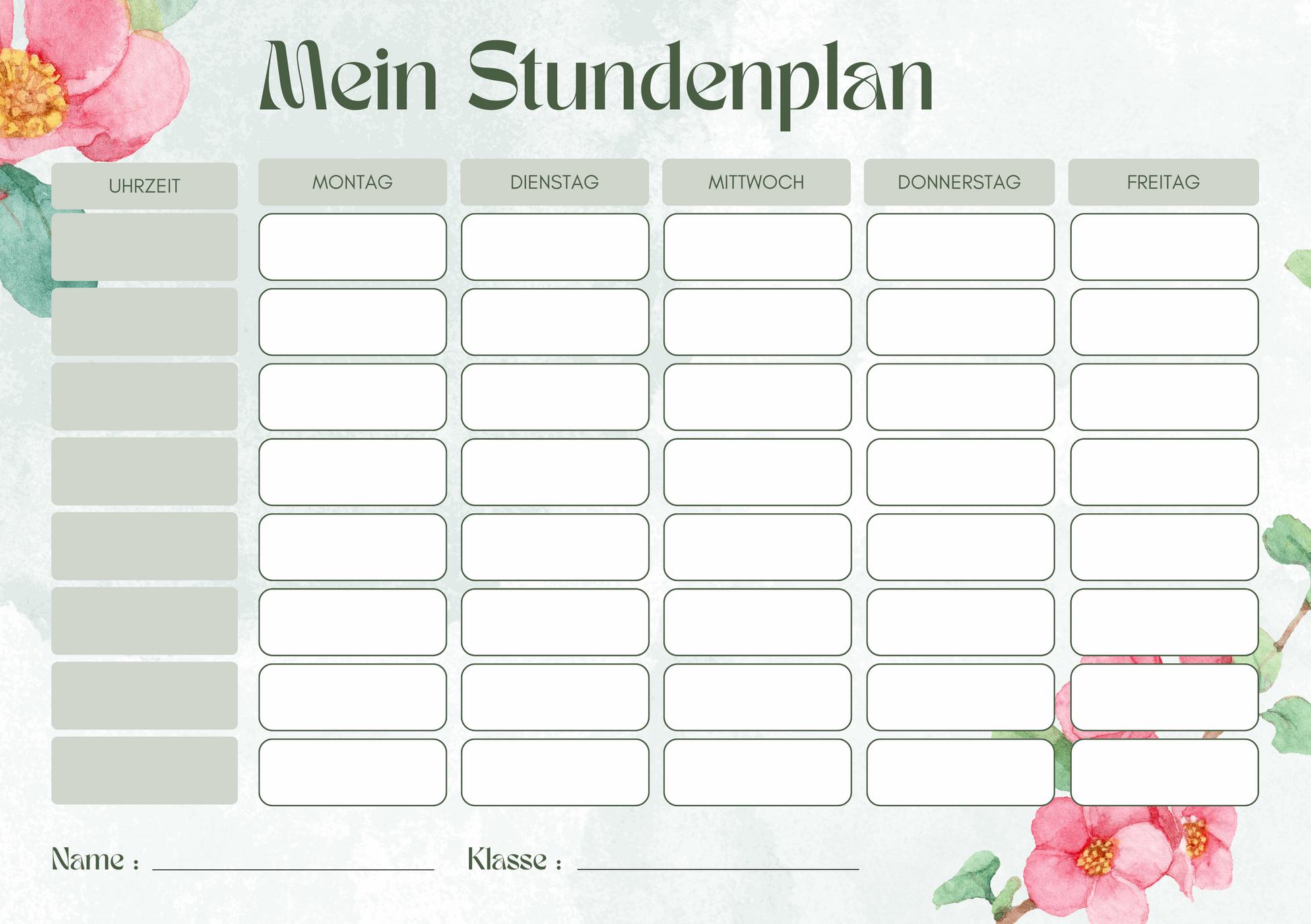 Custom Timetable with Colorful Designs - Available in German and English | PERSONALIZED - ChoreGirl