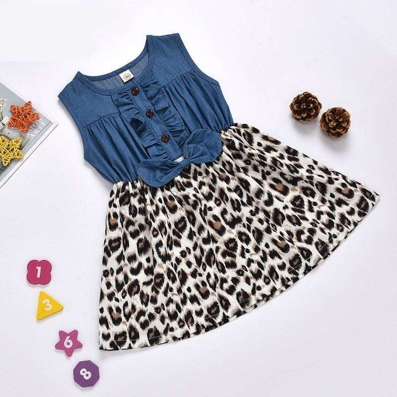 Baby Girl Cotton Blue and Leopard Print Dress - ChoreGirl
