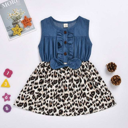 Baby Girl Cotton Blue and Leopard Print Dress - ChoreGirl