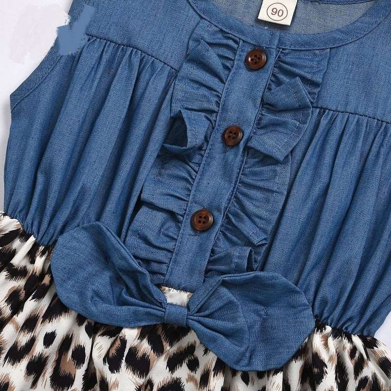 Baby Girl Cotton Blue and Leopard Print Dress - ChoreGirl