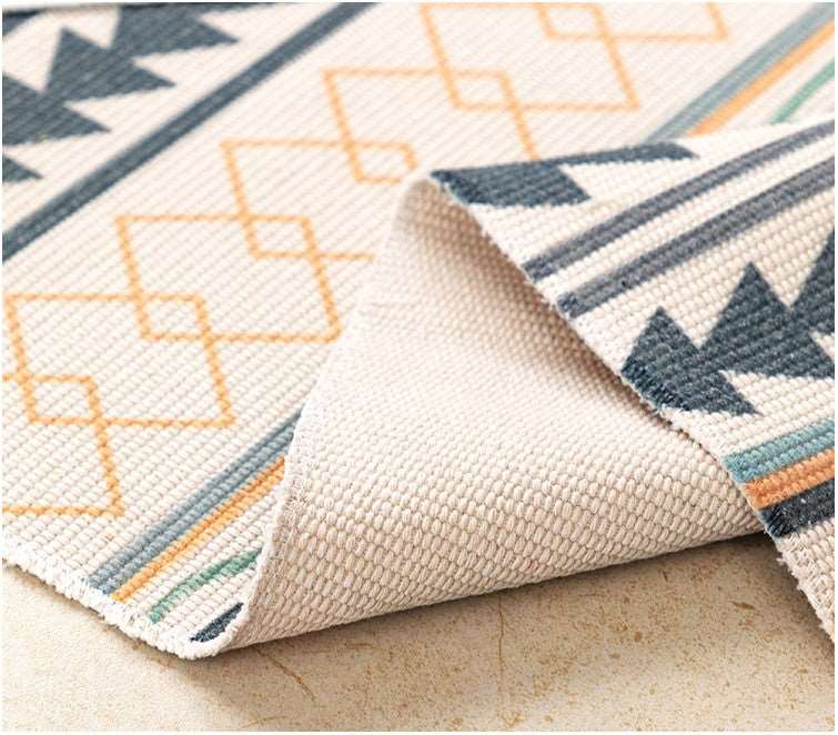 Long Hand Woven Cotton Linen Bohemian Geometric Floor Rug - ChoreGirl
