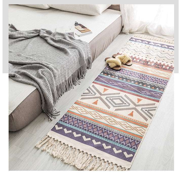 Long Hand Woven Cotton Linen Bohemian Geometric Floor Rug - ChoreGirl